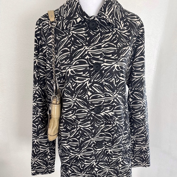 Chico’s Black & White Abstract Print Linen Coat – Size 0 (S) - Picture 1 of 5